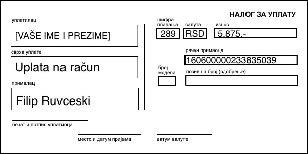 Primer popunjene uplatnice za kurs
